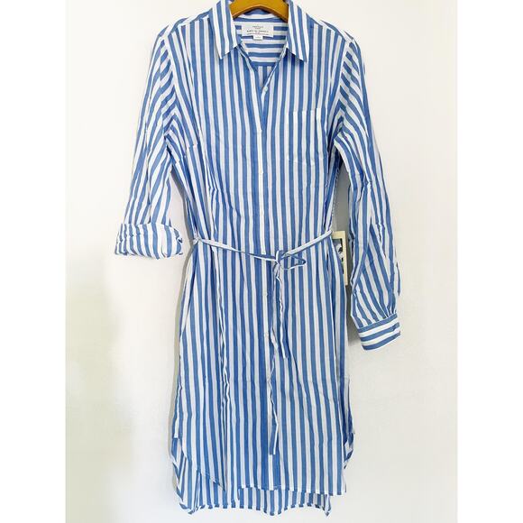 Birds of Paradis Dresses & Skirts - Birds Of Paradis Dress Womens Large Blue Stripe Shirt Belted Button Front Cotton